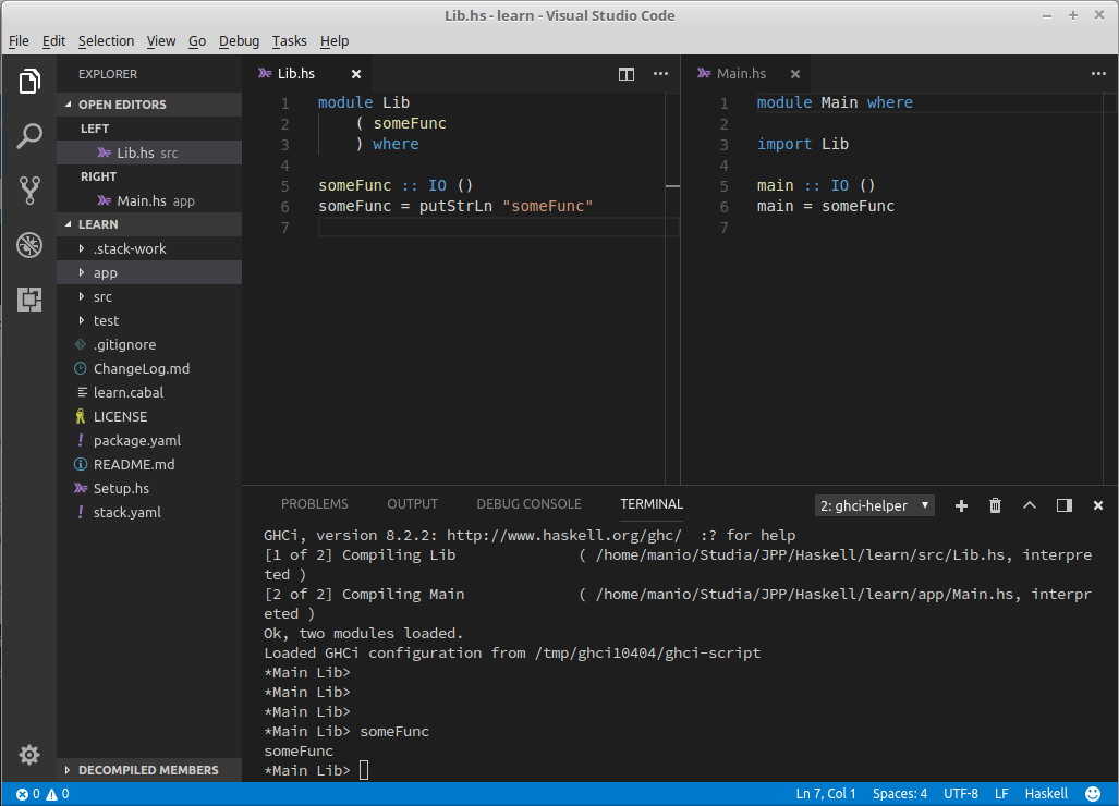 VS Code z hie i GHCi